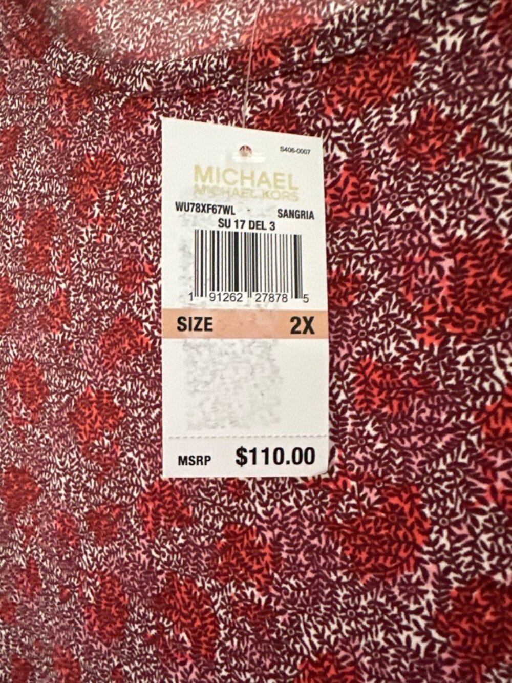 MICHAEL Michael Kors - Plus Size Augusta Border Short Sleeve Dress (Sangria) - Picture 4 of 7
